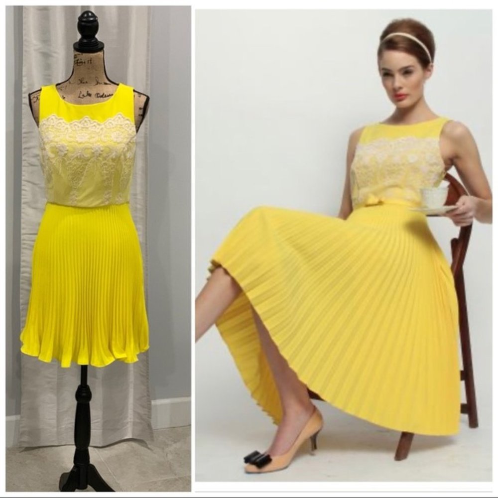 Eva Franco Lemon Amour yellow pleated dress 8